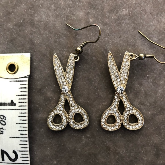 Sassy Rhinestone & Gold Scissor Earrings - Picture 4 of 4